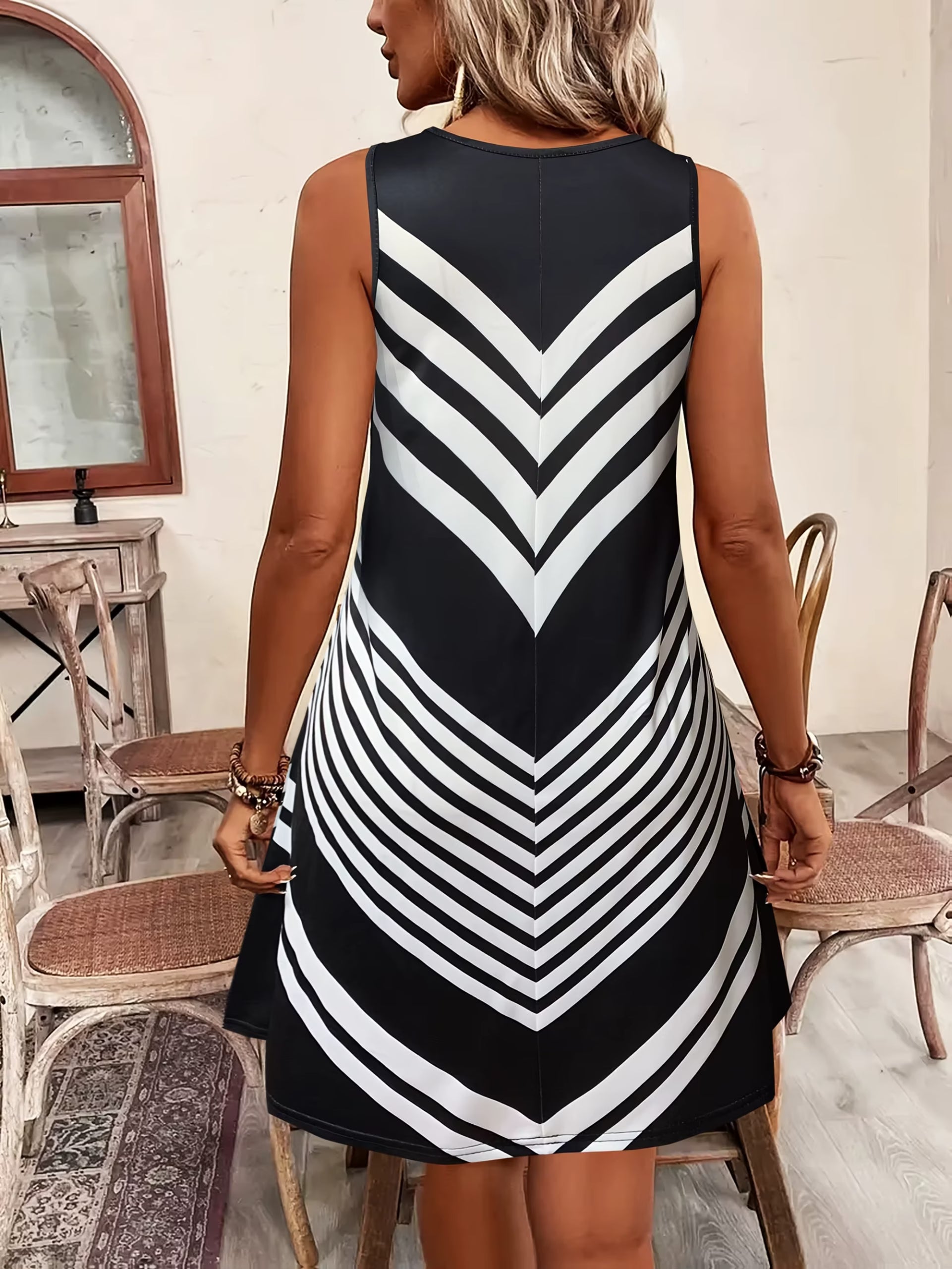 Casual O-Neck Sleeveless A-LINE Geometric Pattern Mini Dress