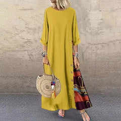 Casual O-Neck half Sleeve Streetwear Cotton Linen Vintage Long Dress