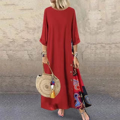 Casual O-Neck half Sleeve Streetwear Cotton Linen Vintage Long Dress