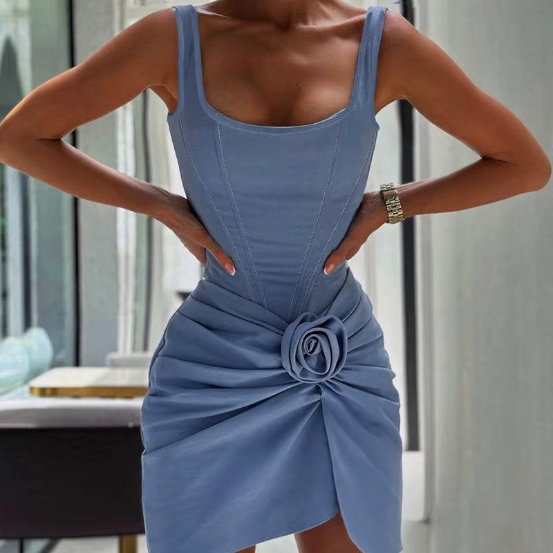 Casual O-neck Pullover Strapless Backless Ruched Mini Dress