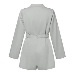 Casual OL Work Playsuits Elegant Solid Overalls Long Sleeve Lapel Neck Jumpsuits Dungarees
