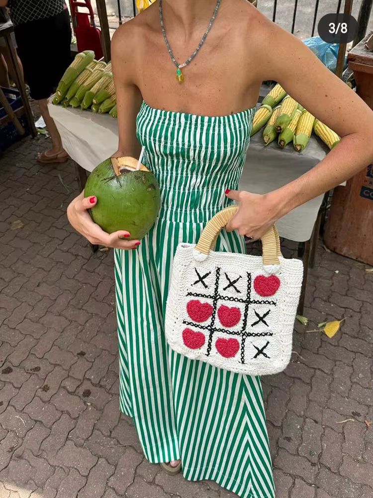 Casual Off Shoulder Backless Beach Style Striped Maxi Dress