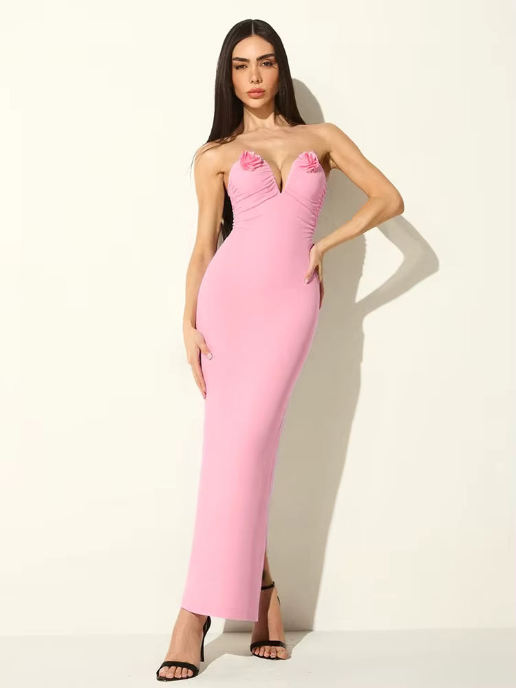 Casual Off-shoulder V Neck Backless Sleeveless Bodycon Maxi Dress