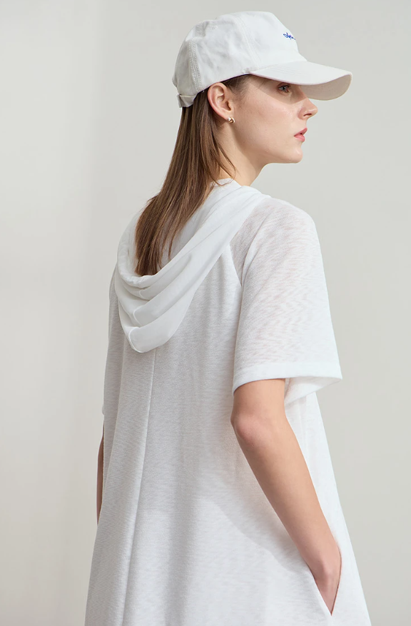 Casual Office Lady Solid Color Mesh Hood Loose Light Comfort Knit Dresses