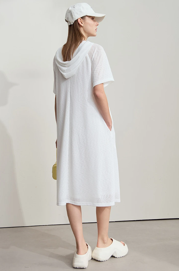 Casual Office Lady Solid Color Mesh Hood Loose Light Comfort Knit Dresses