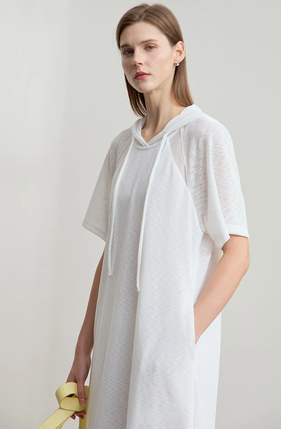 Casual Office Lady Solid Color Mesh Hood Loose Light Comfort Knit Dresses