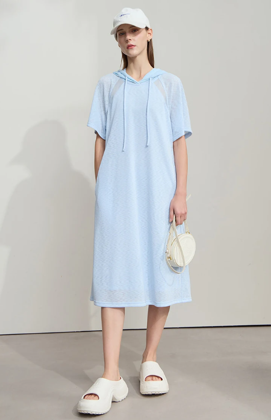 Casual Office Lady Solid Color Mesh Hood Loose Light Comfort Knit Dresses