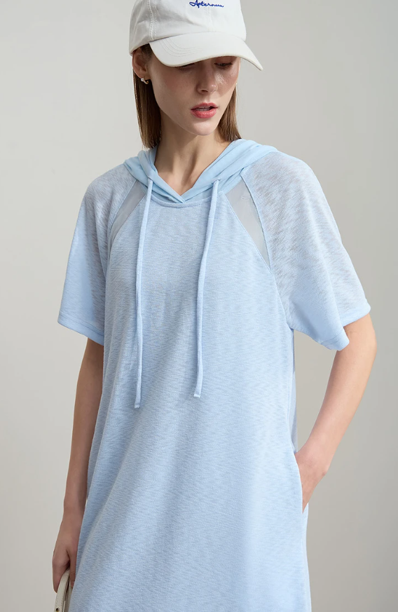 Casual Office Lady Solid Color Mesh Hood Loose Light Comfort Knit Dresses
