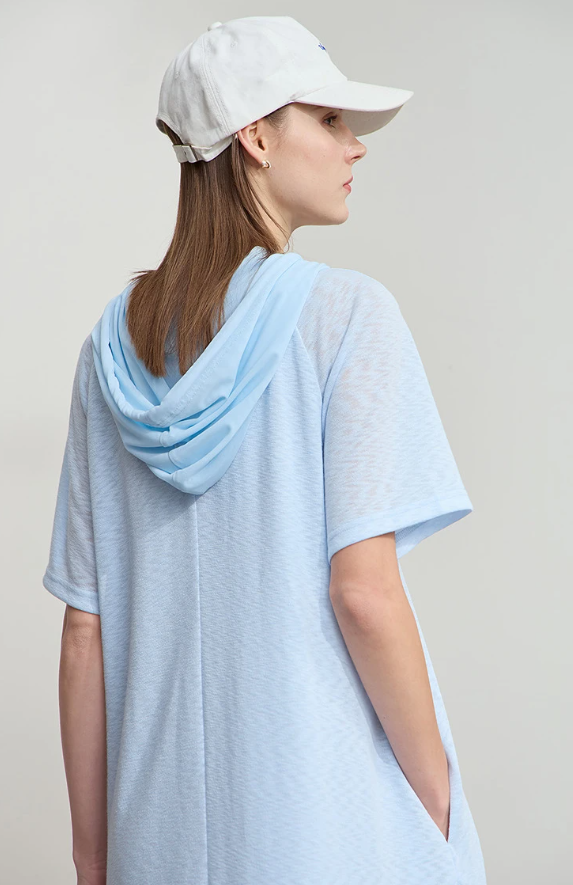 Casual Office Lady Solid Color Mesh Hood Loose Light Comfort Knit Dresses