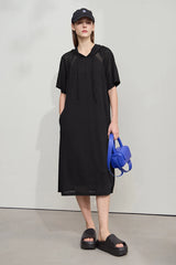 Casual Office Lady Solid Color Mesh Hood Loose Light Comfort Knit Dresses