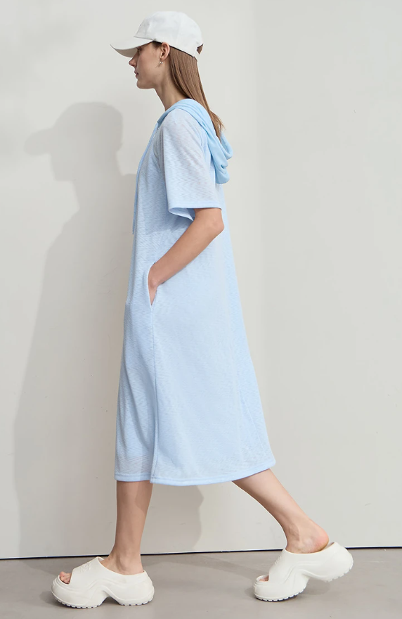 Casual Office Lady Solid Color Mesh Hood Loose Light Comfort Knit Dresses