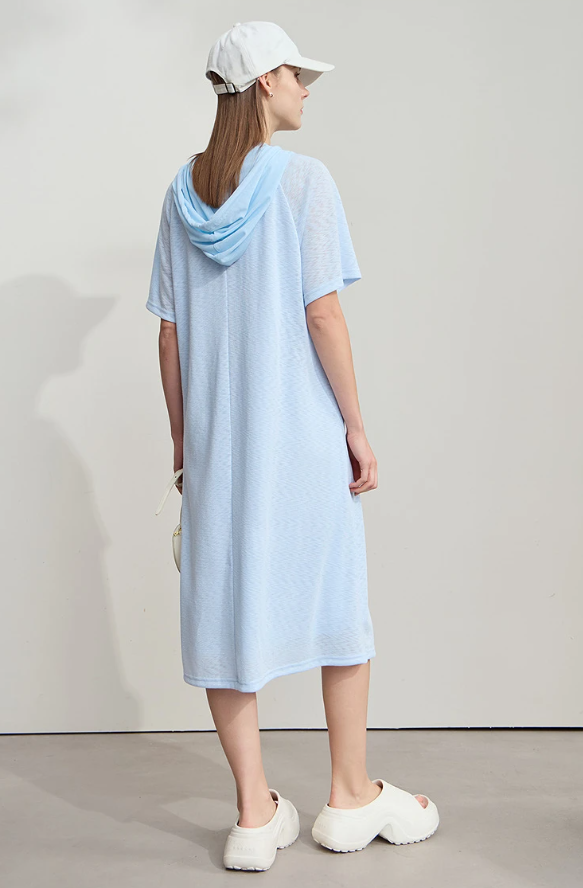 Casual Office Lady Solid Color Mesh Hood Loose Light Comfort Knit Dresses