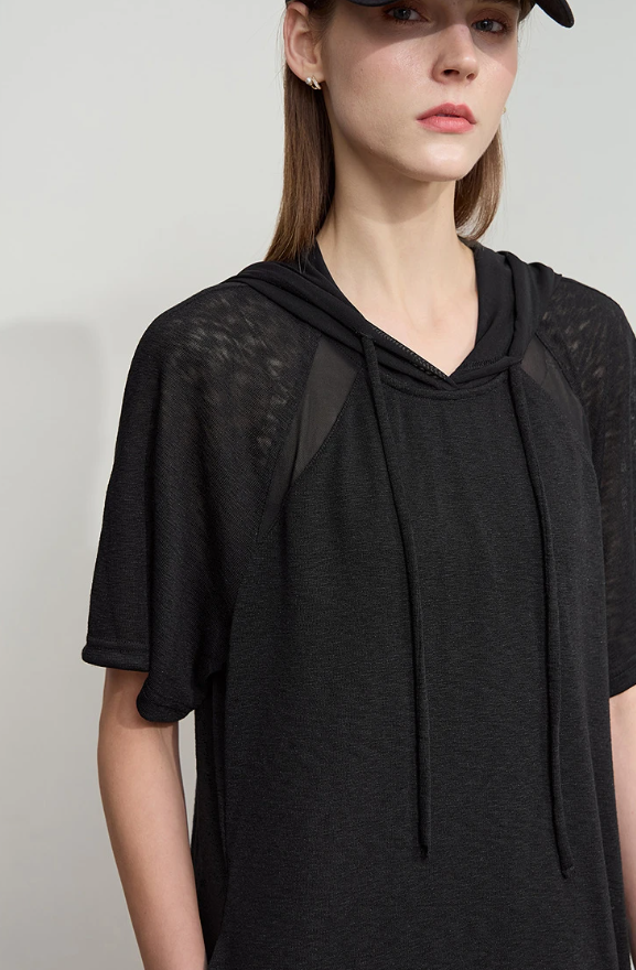 Casual Office Lady Solid Color Mesh Hood Loose Light Comfort Knit Dresses