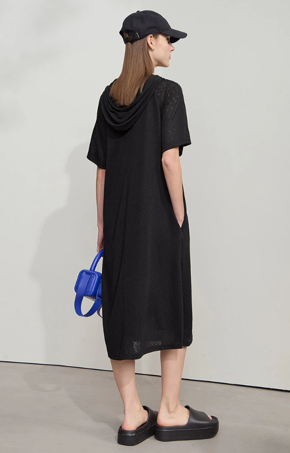 Casual Office Lady Solid Color Mesh Hood Loose Light Comfort Knit Dresses