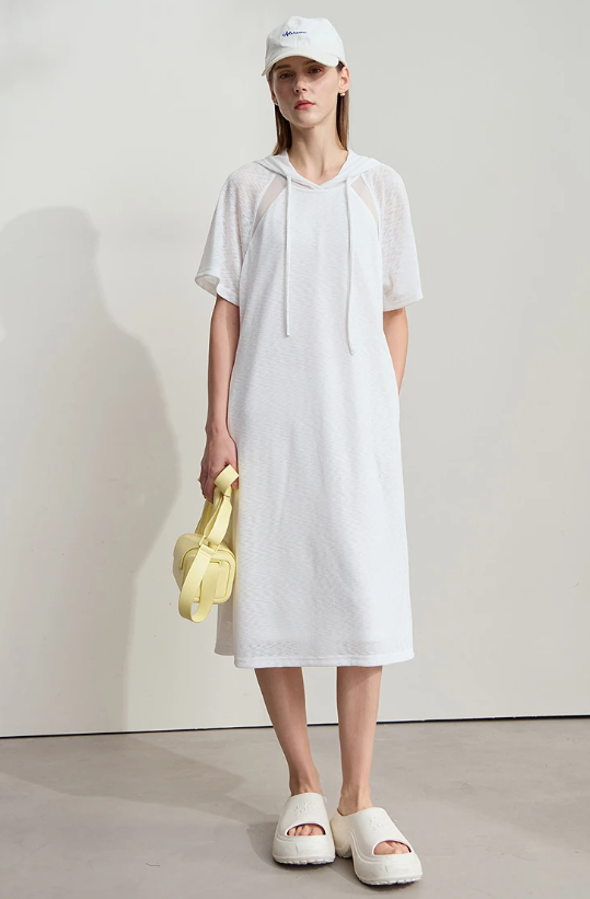 Casual Office Lady Solid Color Mesh Hood Loose Light Comfort Knit Dresses