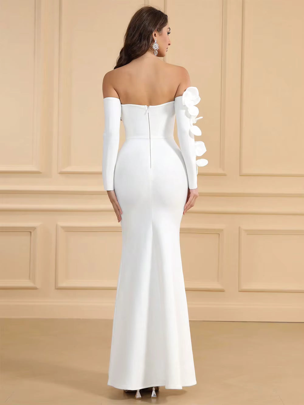 Casual One Collar Long Sleeve Bodycon Bareback Long Split Dresses