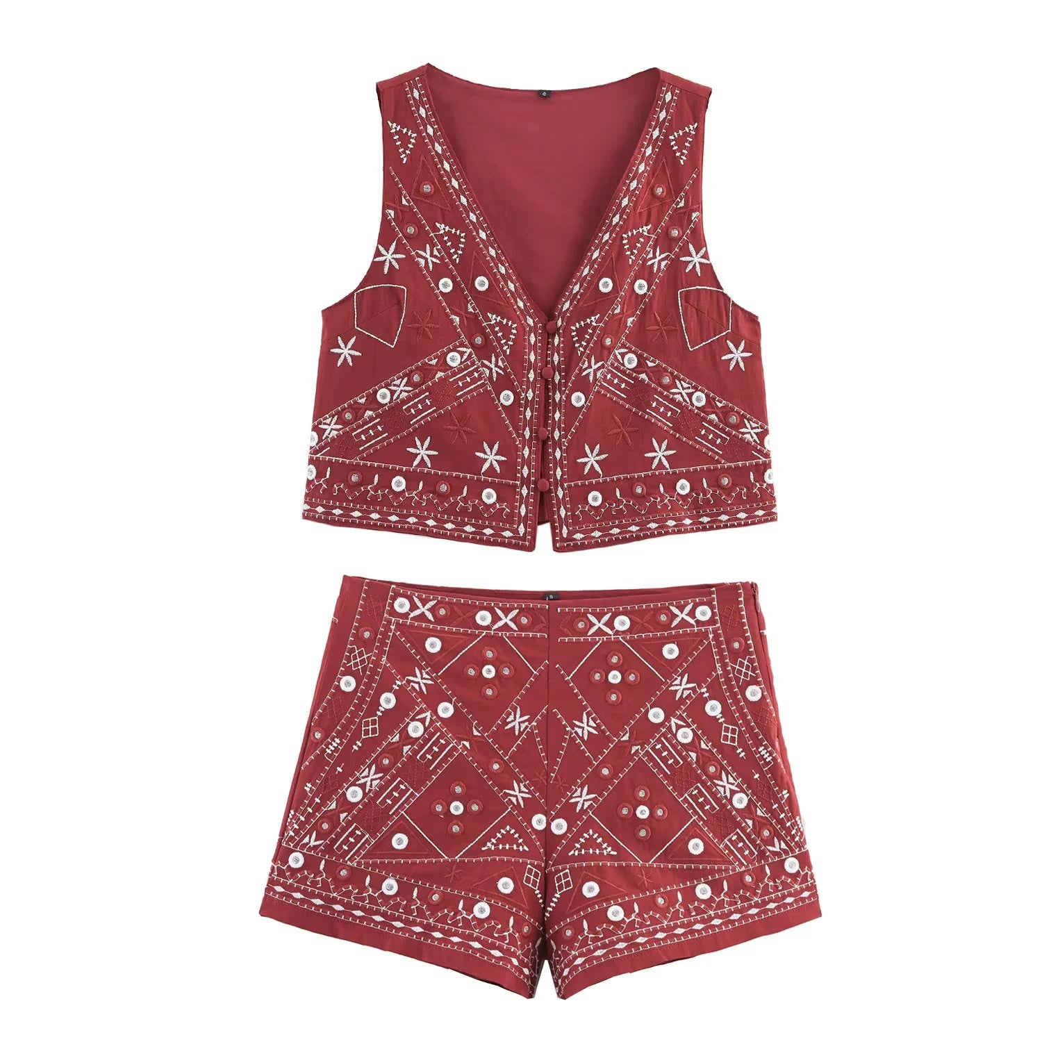 Casual Outfit Embroider Short Vest Tops Two Piece Set