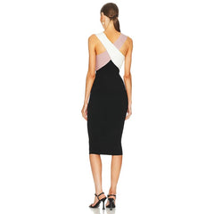 Casual Patchwork Cross Sling Stretch Bandage High Street Midi Dress