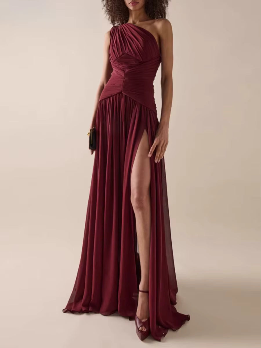 Casual Patchwork Folds Temperament Diagonal Neck Sleeveless Dresses