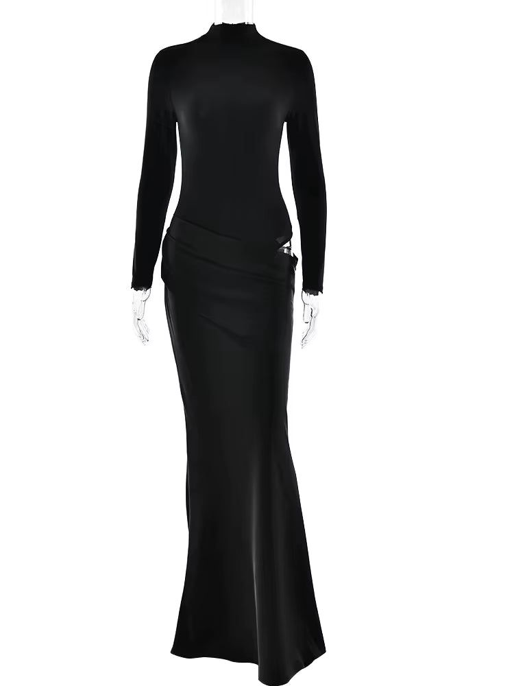 Casual Patchwork Satin One Shoulder Sleeveless Maxi Dress