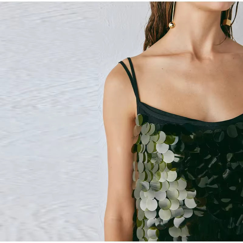 Casual Patchwork Sleeveless Backless Sequin Long Sling Dress