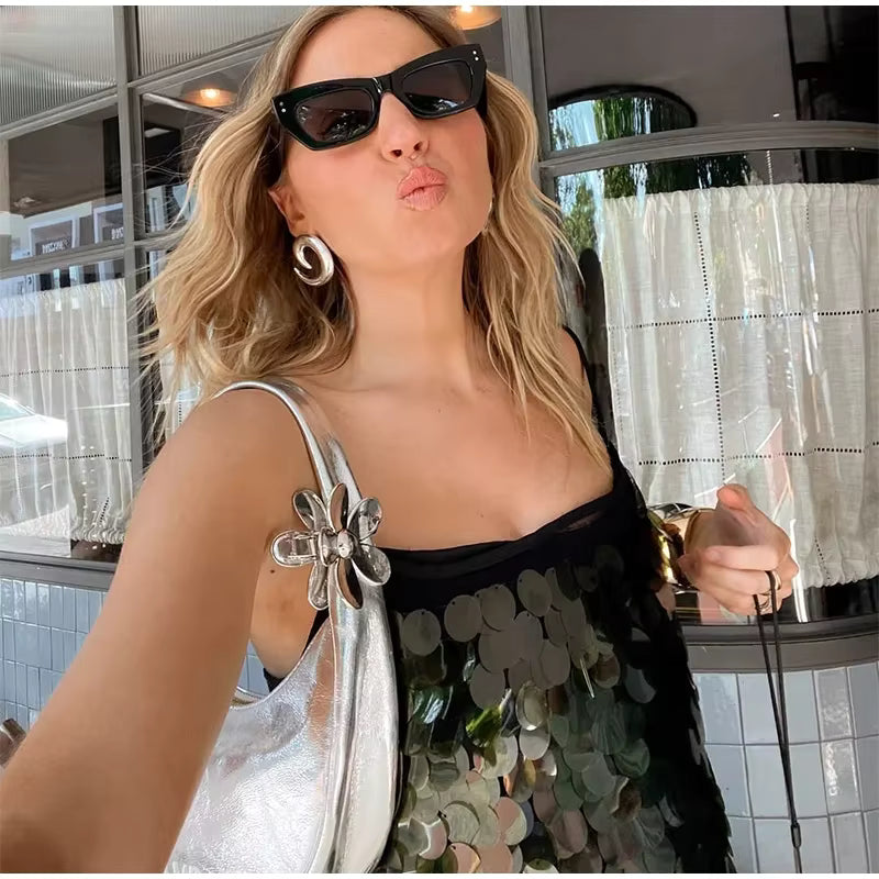 Casual Patchwork Sleeveless Backless Sequin Long Sling Dress