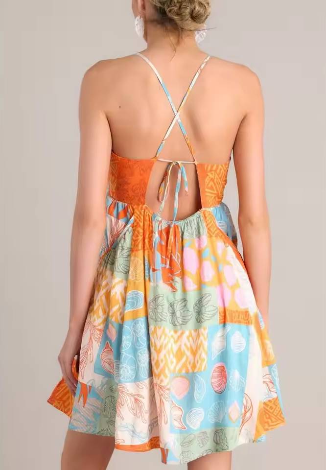 Casual Plaid Multi-Color Lace-up Cutout With Pockets High Waist Mini Dress
