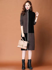 Casual Plaid Turtleneck Thickening Warm Comfort Soft Wool Knit Dress