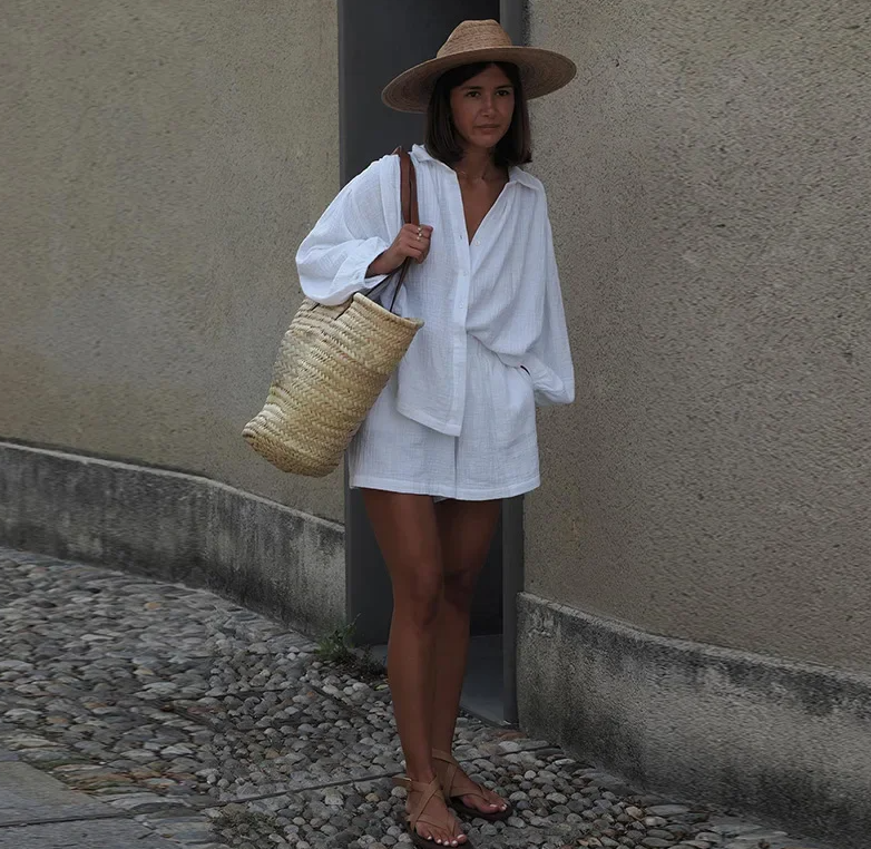 Casual Pleated Long Sleeve Button Turn-Down Collar Short Suits