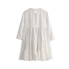 Casual Pleated O Neck Three Quarter Sleeve Mini Dresses