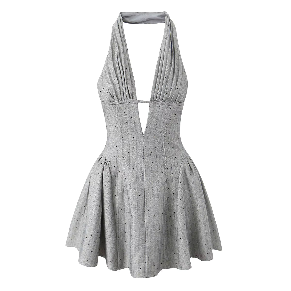 Casual Pleated Ruched Halter Backless Swing Ball Slim Low Waist Mini Dress