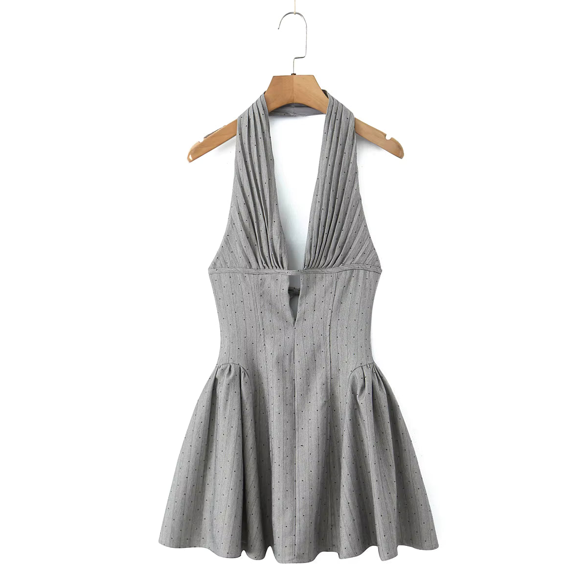 Casual Pleated Ruched Halter Backless Swing Ball Slim Low Waist Mini Dress