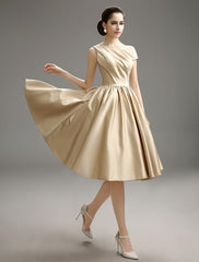 Casual Pleated Satin Cocktail Dress Free Customization Dress
