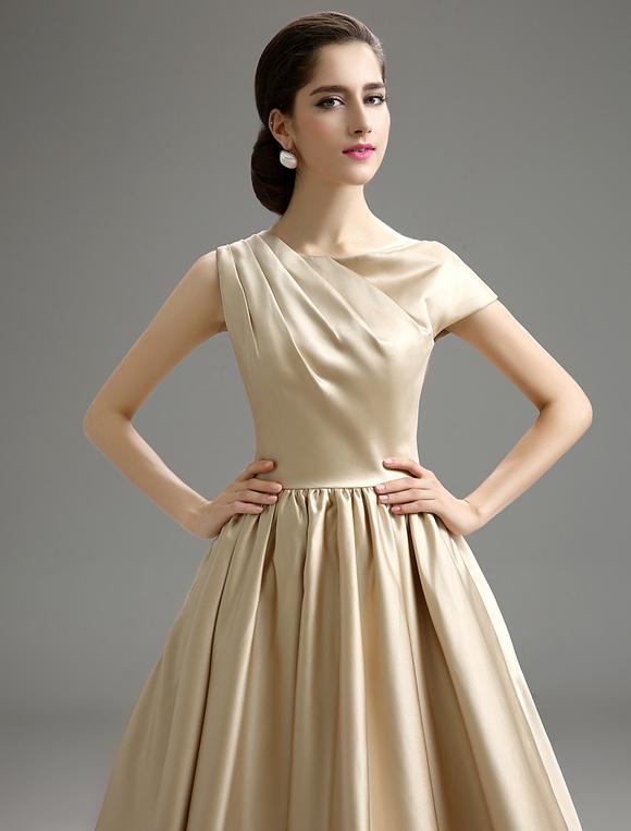 Casual Pleated Satin Fabric Cocktail Knee-Length Dress