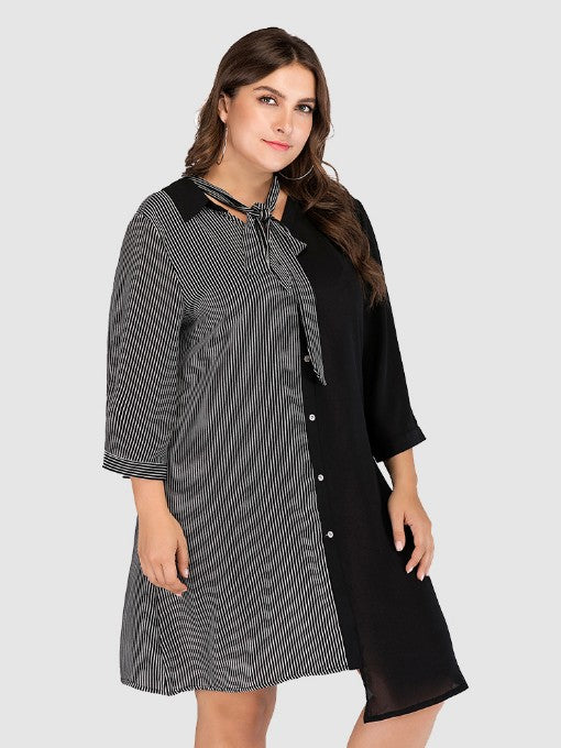 Casual Plus Size Contrast Color Dress
