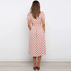 Casual Polka Dot Short Sleeve Midi Dress
