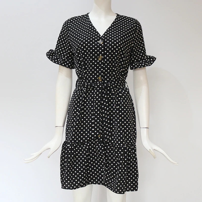 Casual Ruffles Polka Dot Butterfly Sleeve V-Neck Party Mini Dress