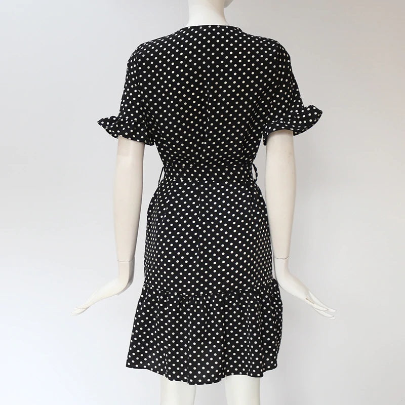 Casual Ruffles Polka Dot Butterfly Sleeve V-Neck Party Mini Dress