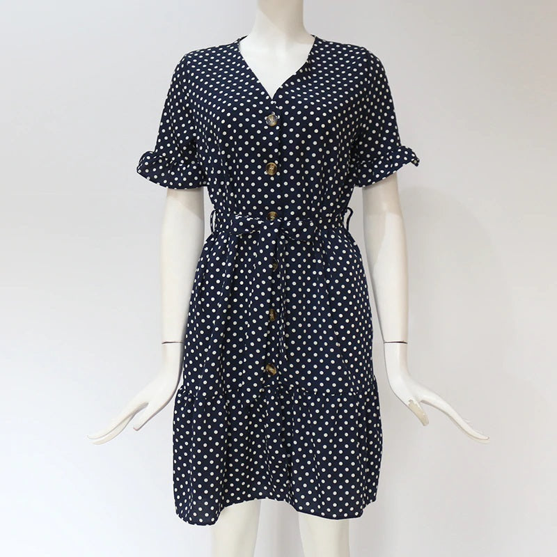 Casual Ruffles Polka Dot Butterfly Sleeve V-Neck Party Mini Dress