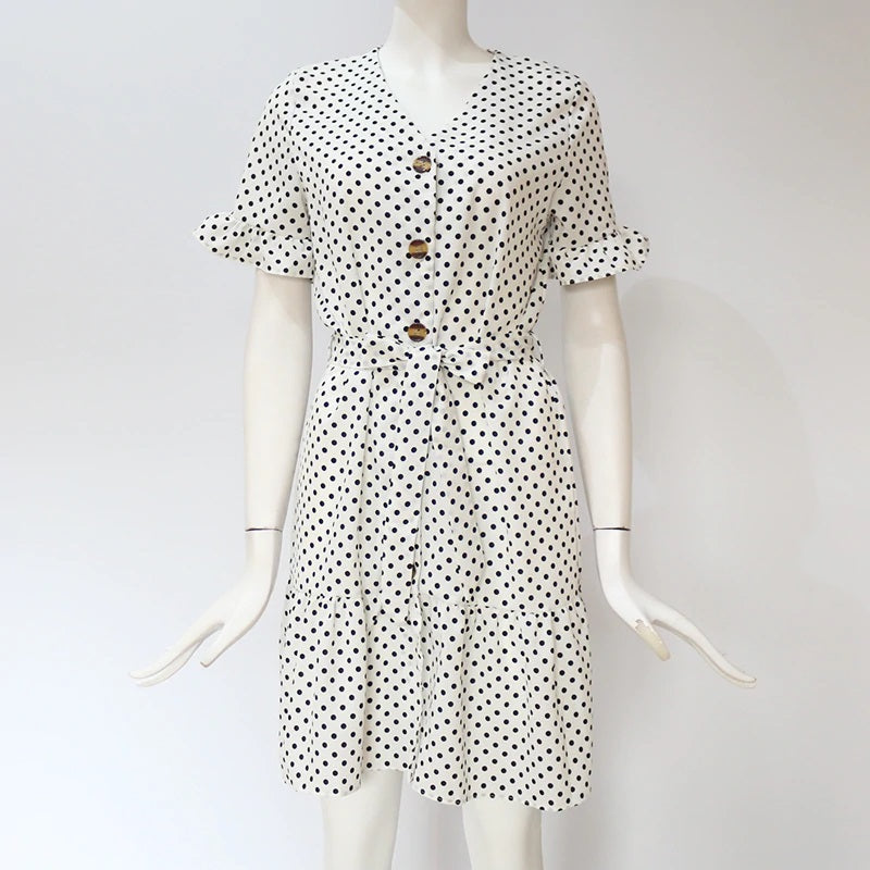 Casual Ruffles Polka Dot Butterfly Sleeve V-Neck Party Mini Dress