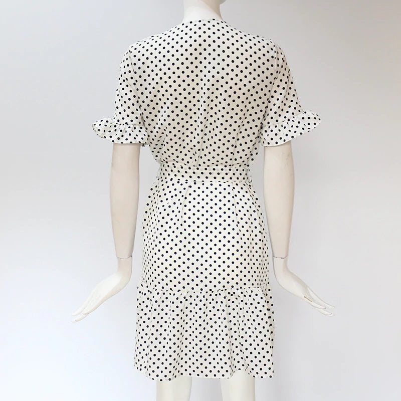 Casual Ruffles Polka Dot Butterfly Sleeve V-Neck Party Mini Dress