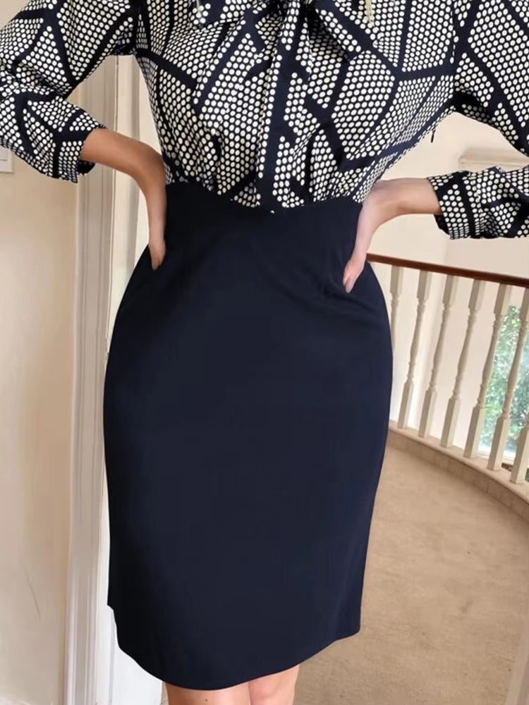 Casual Polka Dot Splicing Neckline V-neck Strap Wrap Arm Waist Retro Style Dress