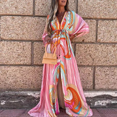 Casual Print Oversized Holiday Beach Boho Long Cover-Up Dress