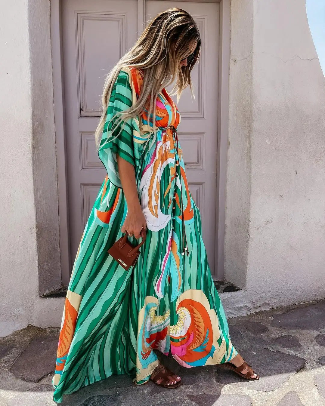 Casual Print Oversized Holiday Beach Boho Long Cover-Up Dress