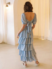 Casual Print Short Sleeve Floral Long Dress