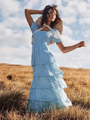 Casual Print Short Sleeve Floral Long Dress