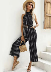 Casual Printed Polka-dot Halter Neck Sling With Belt Jumpsuit