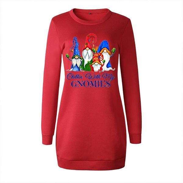 Casual Printing Round Neck Long-sleeve Sweatshirt Dress
