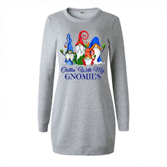 Casual Printing Round Neck Long-sleeve Sweatshirt Dress