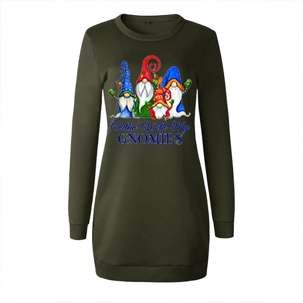 Casual Printing Round Neck Long-sleeve Sweatshirt Dress